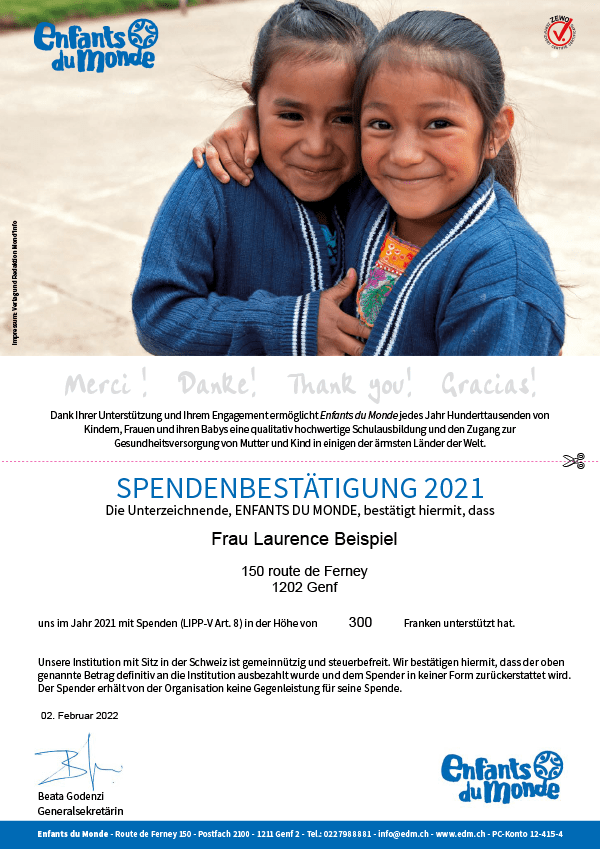 Spendebescheinigung für 2021